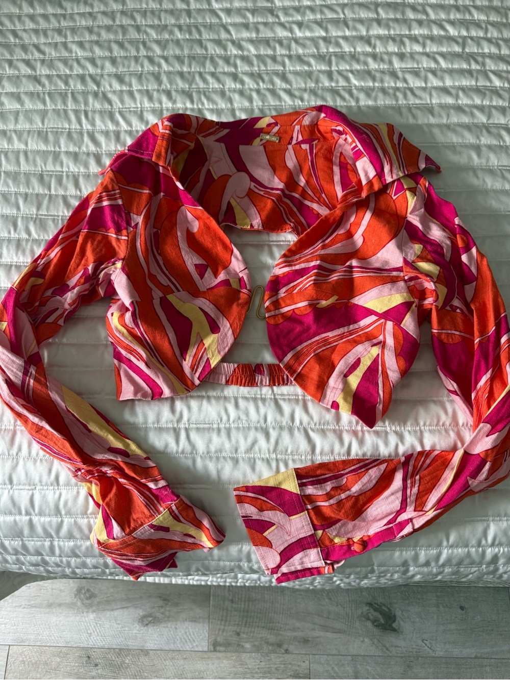 cult gaia Abstract Swirl Cutout Crop Top in Pink, Orange & Yellow